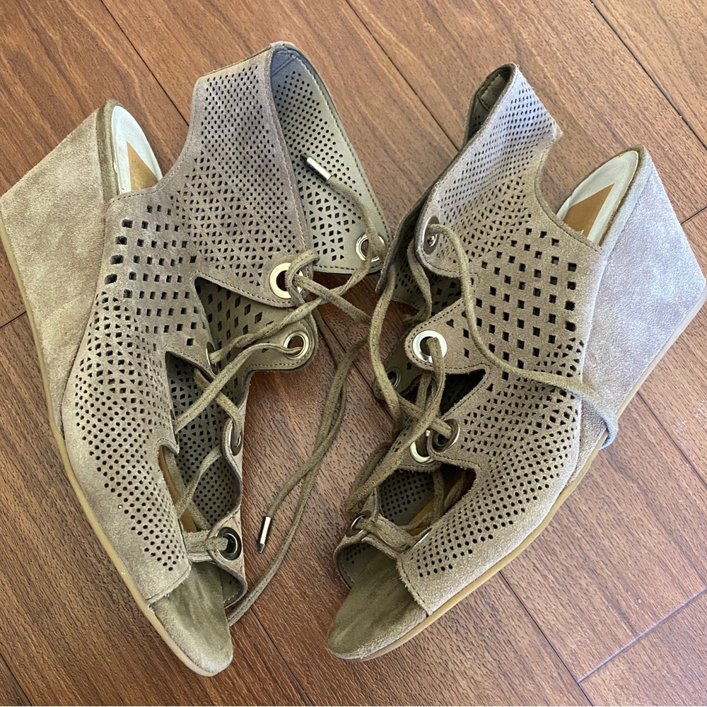 DOLCE VITA | 38 | Suede Leather Brown Lace Up Wedge Heel Sandals